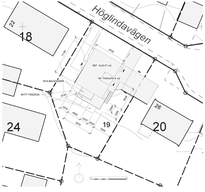 bygglov balkong takkupa arkitekt situationsplan tomtgräns ritning