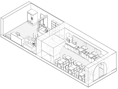 hyresgästanpassning ombyggnad källare vandrarhem bygglov hostel arkitekt stockholm arkitekturfabriken planlösning axo
